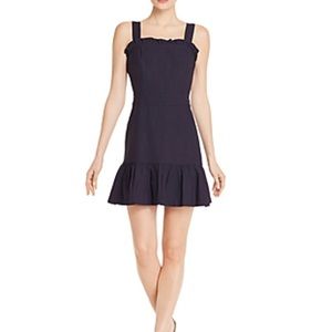 AQUA SLEEVELESS RUFFLE-TRIM DRESS in navy blue size S